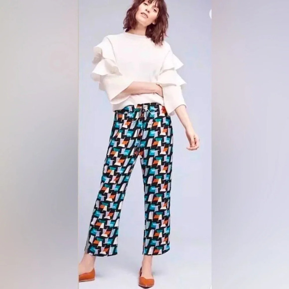 🌸HEI HEI by Anthropologie Ginza geometric retro printed pull on pants XS - Picture 1 of 15